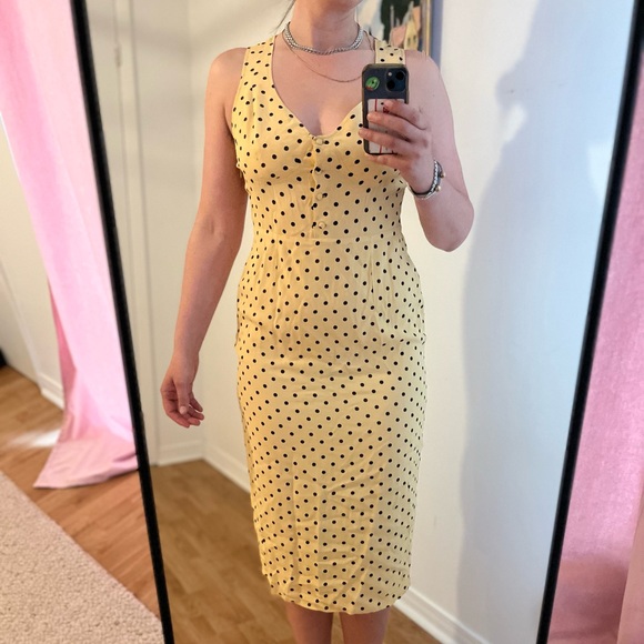 Rouge - Yellow/Brown Polka Dot Dress Sized 42 - Picture 4 of 4